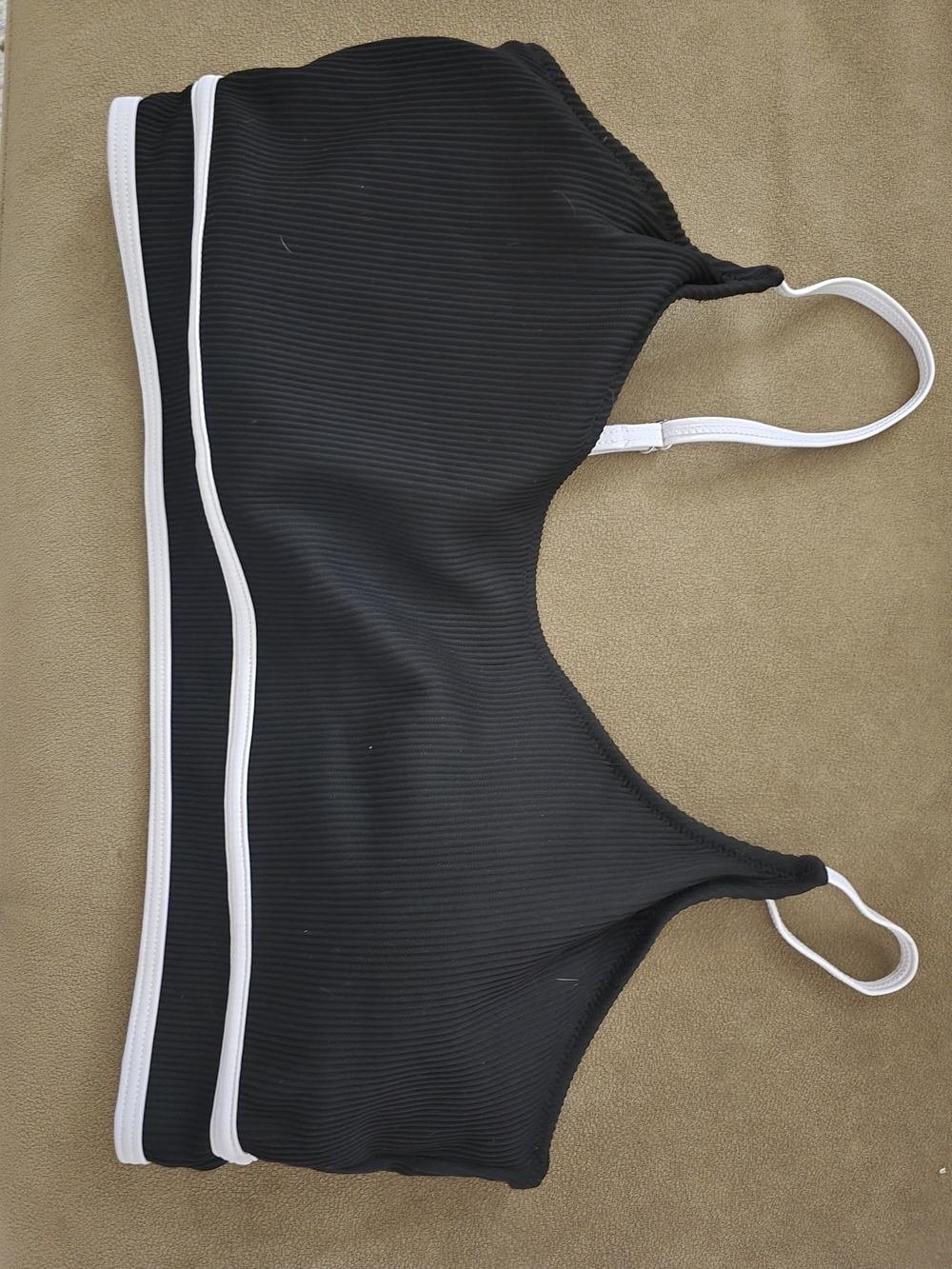 Black Ribbed Bralette with White Trim